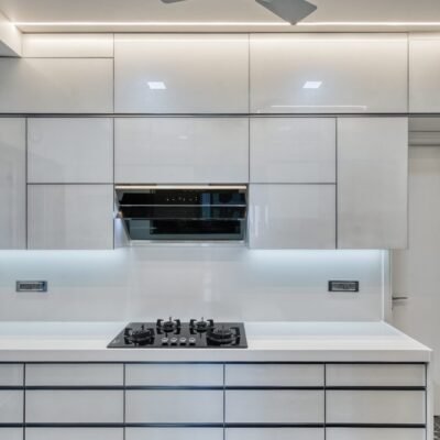Back Painted With With White Quartz Counter Top + Backsplash