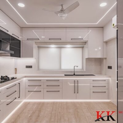 Full Anti Scratched Acrylic Mirror Finish white Modular kitchen in Mumbai Central - KK Modular Kitchen