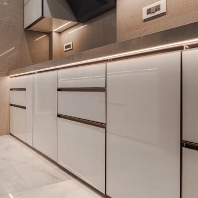 Parallel Back-painted glass modular kitchen with premium fittings in Kandivali, Mumbai - Best modular Kitchen designer in Mumbai - KK Modular Kitchen - Best kitchen designer in Mumbai