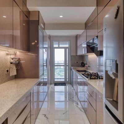 Parallel Kitchen With Back Painted Toughened Glass