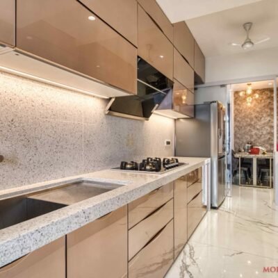 Parallel Kitchen With Beige Color Combination