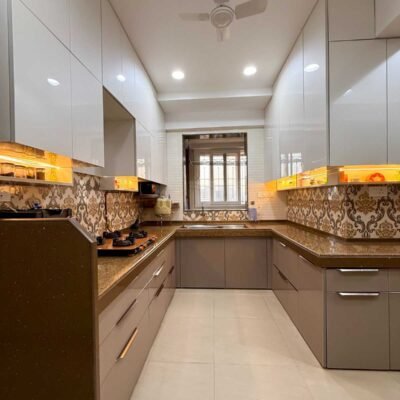 modular kitchen tall unit and rolling shutter storage by kk modular kitchen